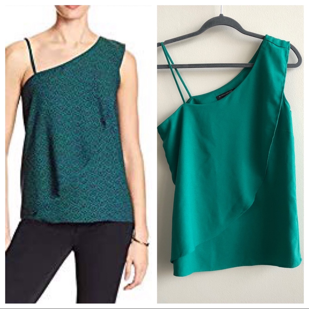 Banana Republic Emerald Green One-Shoulder Tank Top
